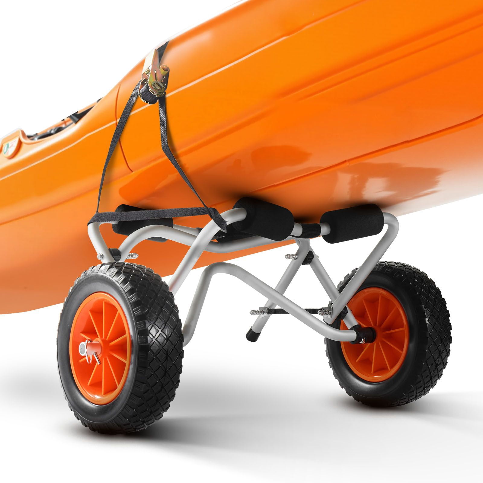 Foldable Kayak Cart, 250Lbs Capacity, 10" Solid Rubber Tires, 1 Ratchet Strap, for Canoe/Paddleboard/ Boat/Mats