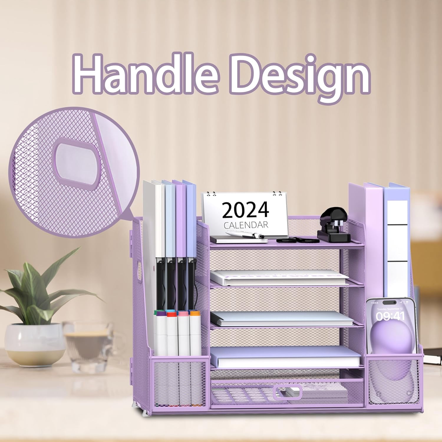INTIGE 5-Tier Tray-style Document Rack, Desktop Document Sorter with Bookends for Home and Office
