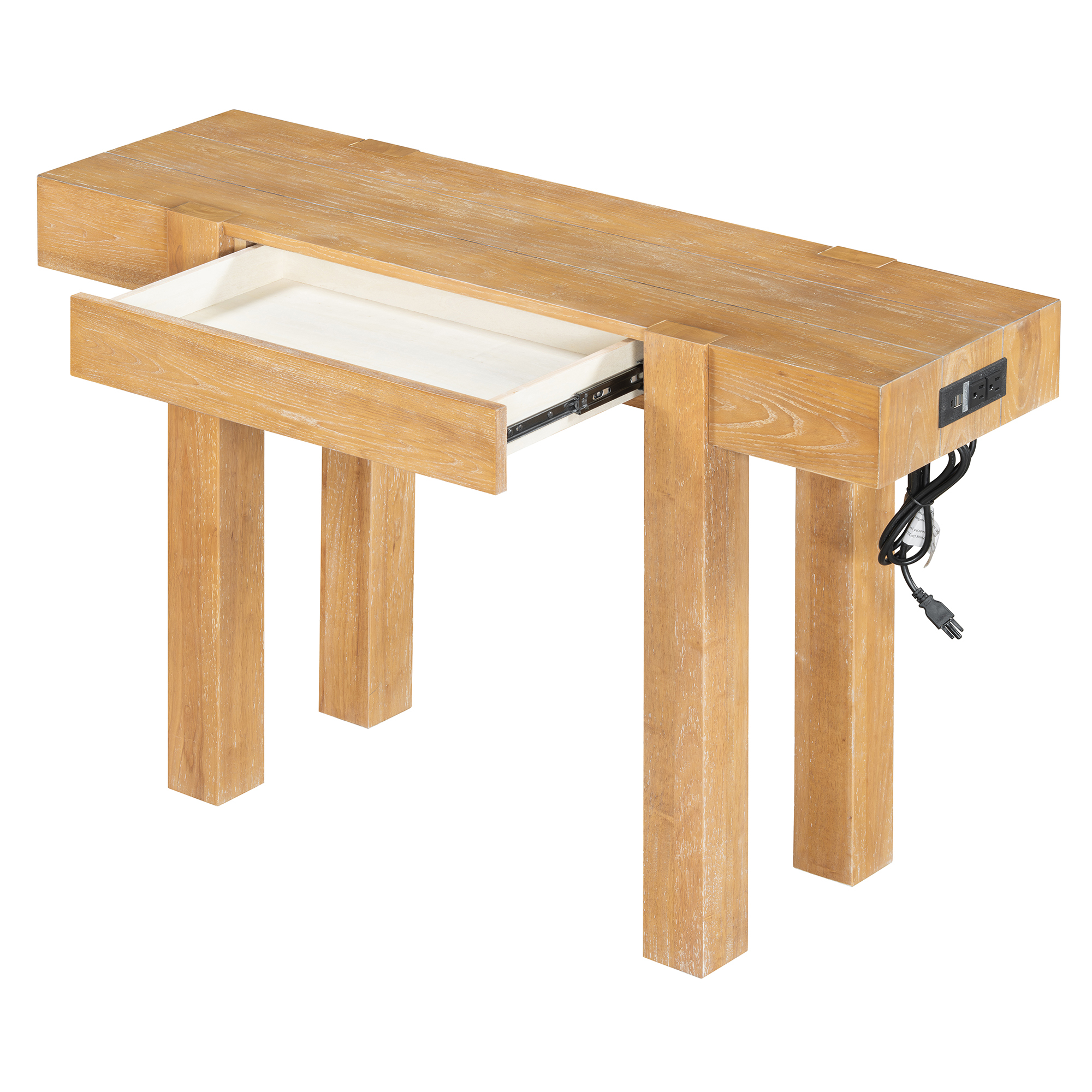 Euroco 47" Rustic Minimalist Console Table with Hidden Drawer & Side Power Outlet, Accent Entryway Table Sofa Table for Hallway Foyer Living Room,Natural