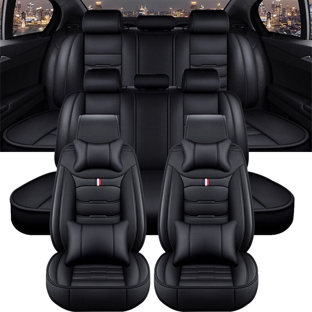 TIANLAIMEI Car Seat Covers Full Set Leather Front and Rear Bench Backrest Seat Cover Set Universal Fit for Auto Sedan SUV Truck Black