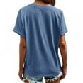 thumbnail image 4 of Xmarks Women's Summer Button Short Sleeve T-Shirt Summer V-Neck Solid Color Casual top Blue 2XL, 4 of 5