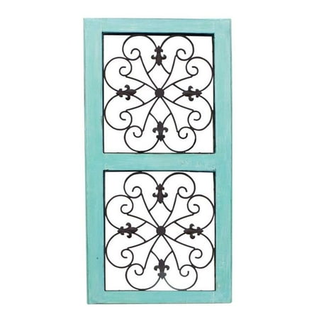 - Benzara BM03780 Traditional Mango Wood Framed Wall Panel with Metal Scroll Work - Green & Brown - 16 x 1 x 31 in.