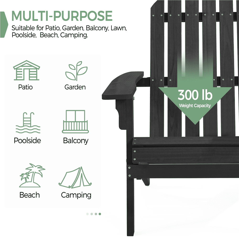 Renwick Foldable Adirondack Chair for Backyard Patio Poolside, Black