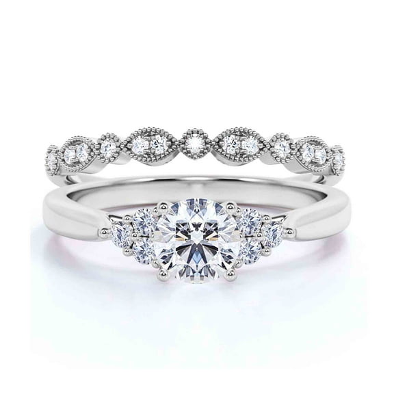 Dazzling Minimalist 1.75 Carat Round Cut, Affordable Diamond Moissanite Engagement Ring, Wedding Ring, One Matching Band in 10k Solid White Gold, Gift For Her, Promise Ring, Anniversary Ring