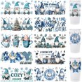thumbnail image 1 of 10 hojas de calcomanías navideñas UV DTF para vasos, con diseño de gnomos azules invernales, muñecos de nieve y copos de nieve, para impresión a prueba de agua., 1 of 9