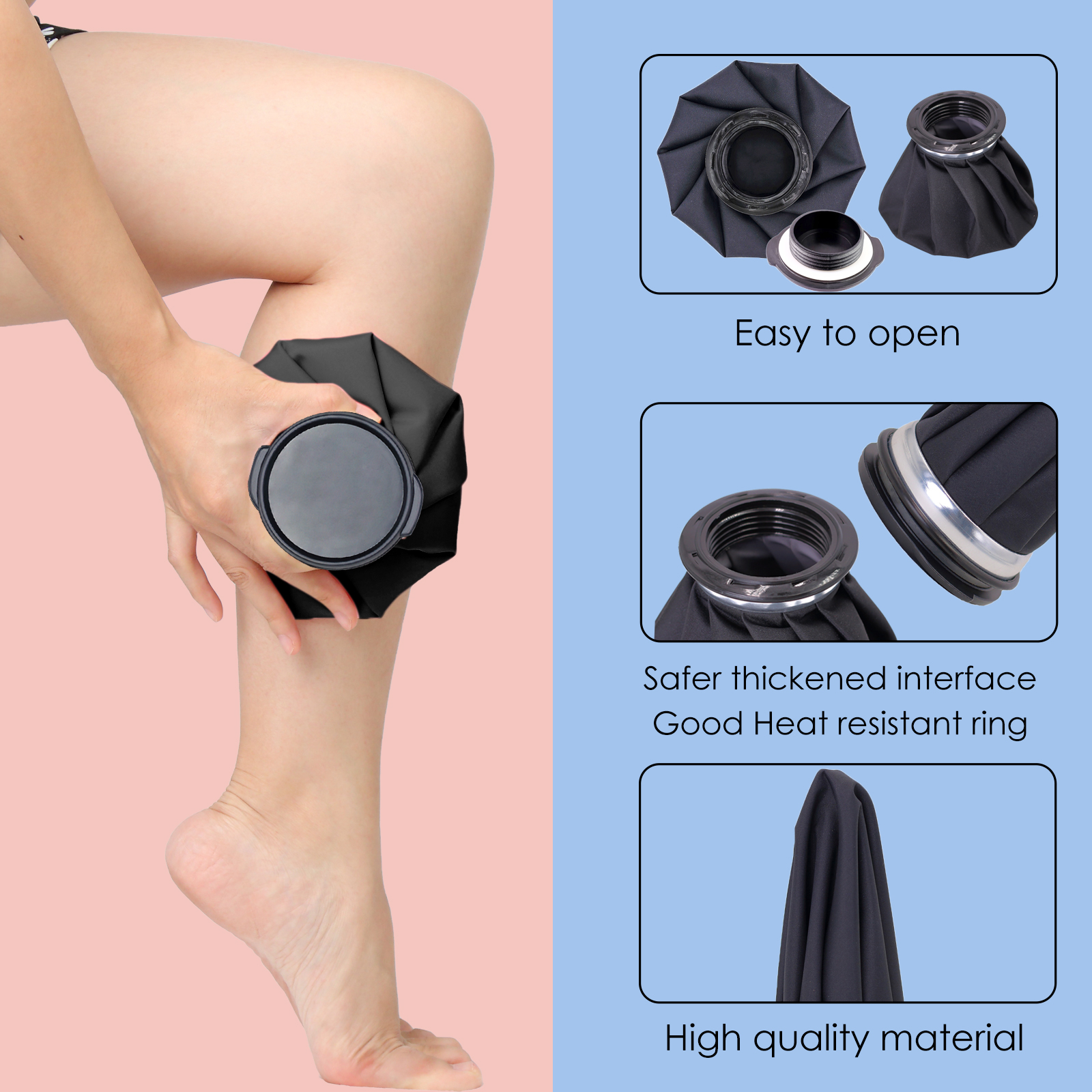 Ueasy Black Ice Bag 4 Packs Reusable Ice Packs for Injuries Hot Water Bags Cold Packs for Headache Shoulder Wrist Knee Menstruation Pain Relie