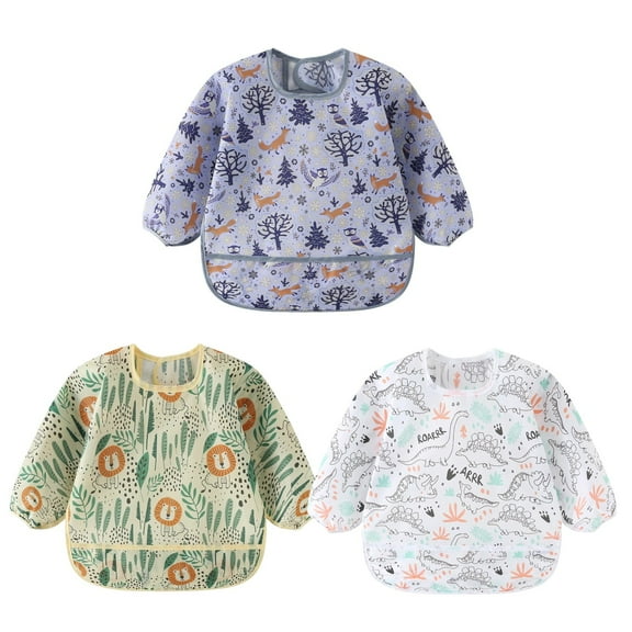 HaimoBurg 3 Pack Long Sleeve Baby Bibs, Waterproof Sleeved Bib, Toddler Soft Bib for 6-30 Months