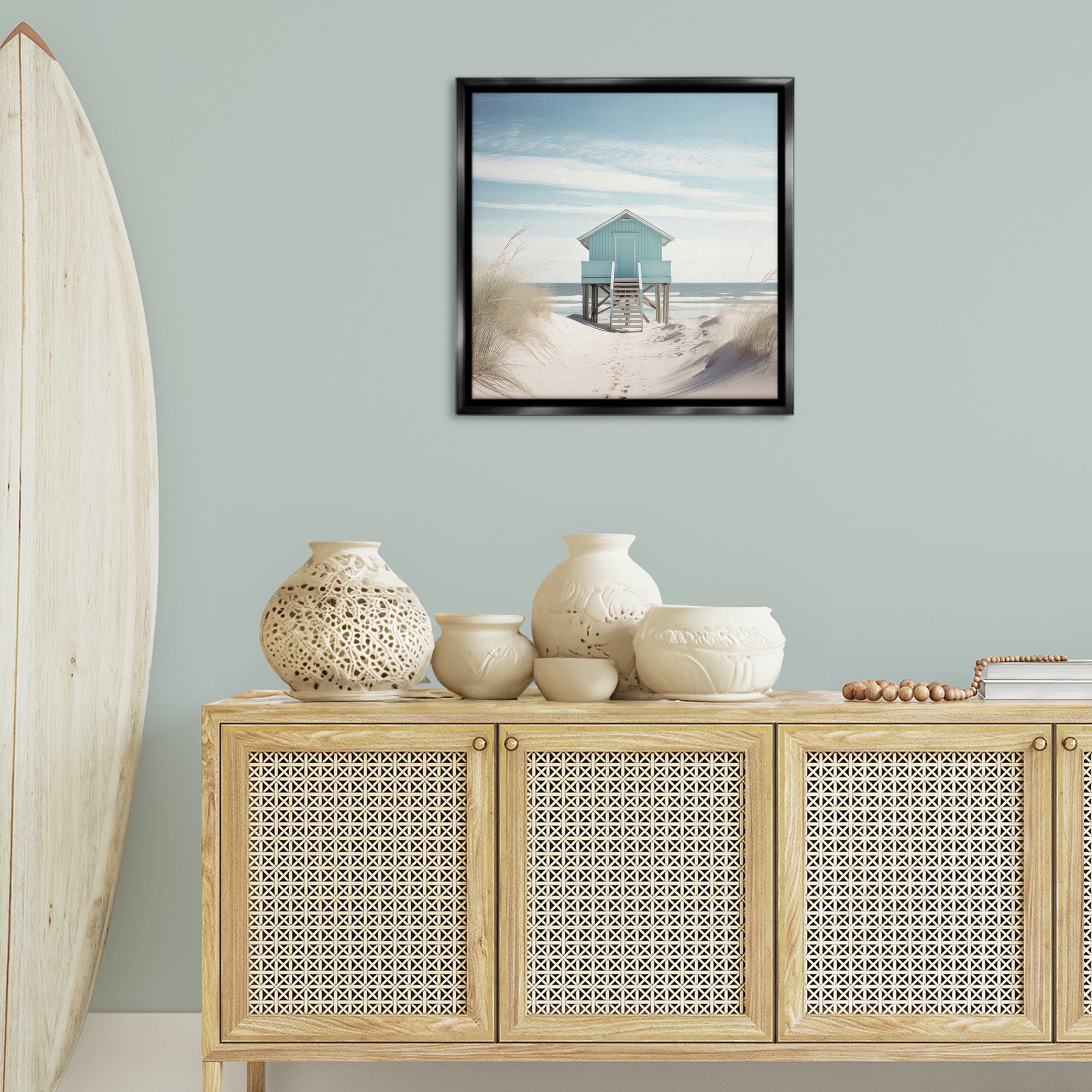 Stupell Industries Coastal Lookout Hut Nautical & Beach Painting Black Floater Framed Canvas Art Print Wall Art, 25 x 25