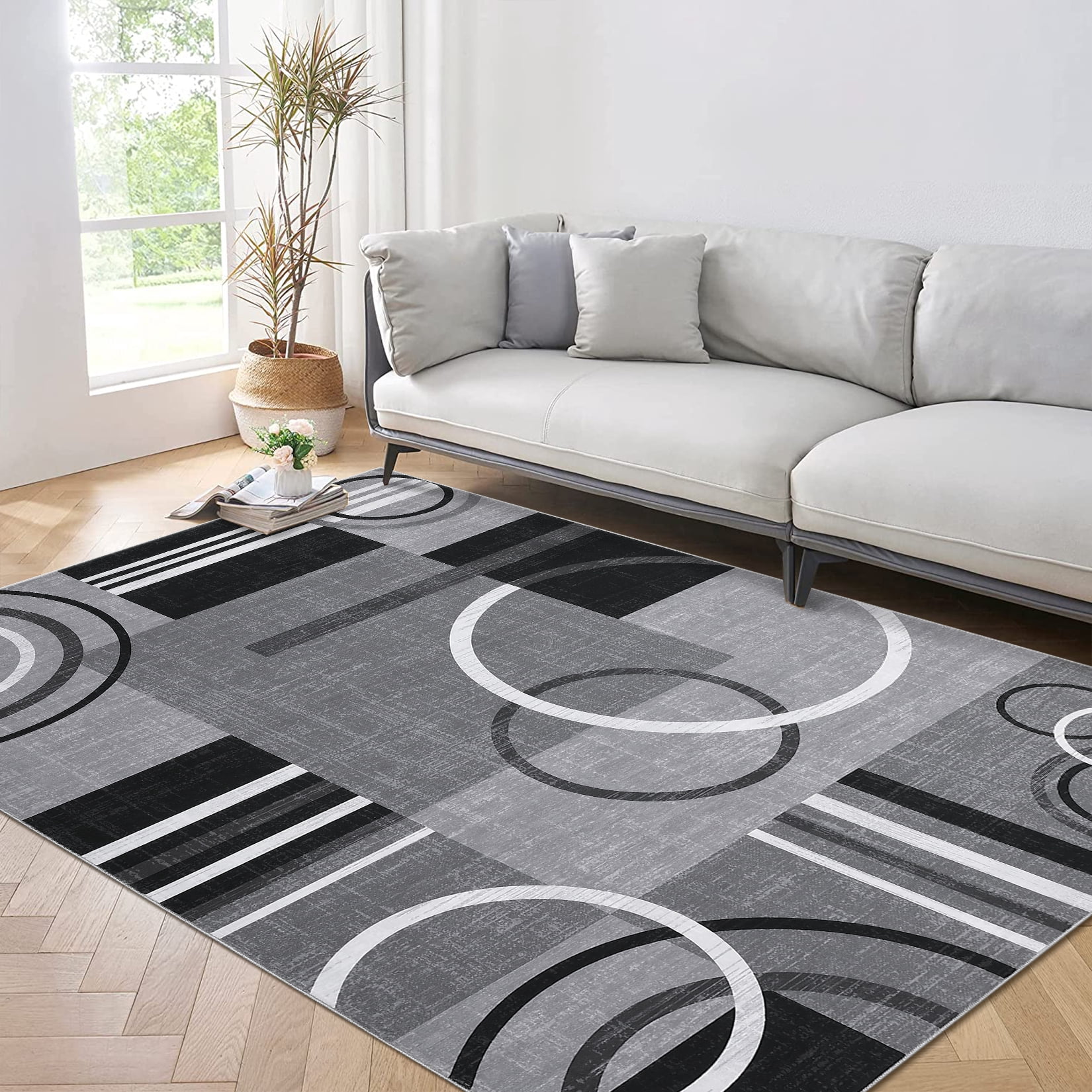 Garvee Modern Geometric Area Rugs 10'x13' Living Room Rugs, Abstract Washable Rug Non-Slip Soft Indoor Throw Carpet Stain Resistant Rug for Dining Room Bedroom, Gray