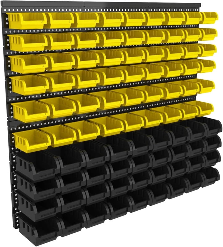 90 Pcs Wall Mounted Storage Bins, Plastic Adjustable Hardware Organizer for Garage, Workshop Wall Storage Rack