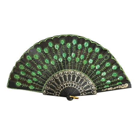 

Fashionable Sequins Fan Handmade Dance Hand Fans for Performance Stage Show (Green)