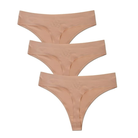 

DingLu Womens Seamless Thongs No Show G-String Underwear Pack of 3（Nude，6）