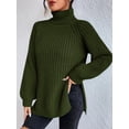 thumbnail image 3 of EYIIYE Chandail d'Automne Hiver pour Femmes à Manches Longues Col Roulé Tricoté chandail Couleur Unie Ourlet Fendu Long Tricoté Ample Décontracté Confortable, 3 of 8