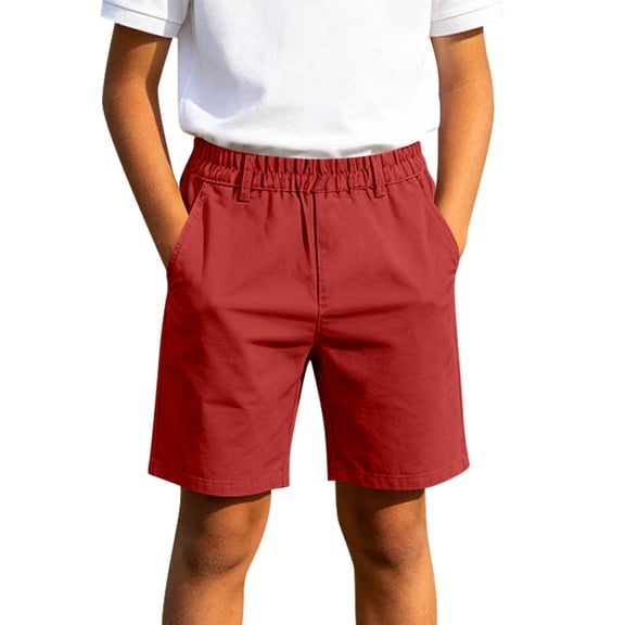 Boys School Uniform Shorts Elastic Waist Chino Shorts Classic Wedding Daily Shorts Red