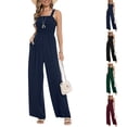 thumbnail image 5 of Women's Square Neck Wide Leg Jumpsuit with Pockets Sleeveless Casual Summer Outfit, 5 of 5