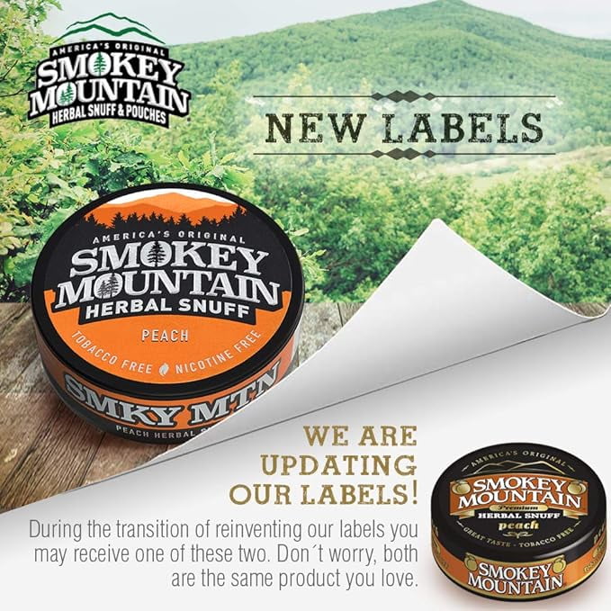 Smokey Mountain Herbal Long Cut – Peach – 5 Can Box - Tobacco-Free and  Nicotine-Free Snuff