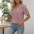 thumbnail image 6 of NMMUED Womens Casual Tops V Neck Summer Shirts Floral Print Short Puff Sleeve Blouse Loose Fit Boho Basic Tees Button Cuffs Trendy Dressy Work Office Outfits Hot Pink S, 6 of 8