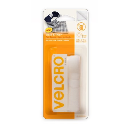 UPC: 0075967300999 | VELCRO Brand Sleek and Thin Stick on Tape for Fabrics 24in x 3/4in White Adhesive Back No Sewing