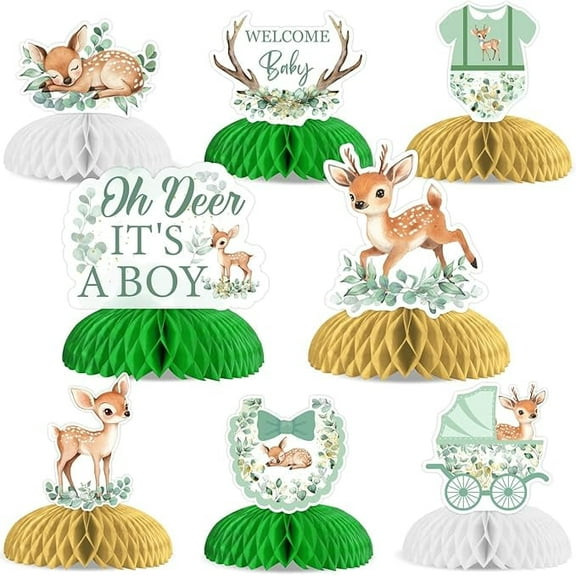 8Pcs Oh Deer Baby Shower Honeycomb Centerpieces, Welcome Baby It’s a Boy Table Decorations, Green Deer Themed Gender Reveal Party Supplies