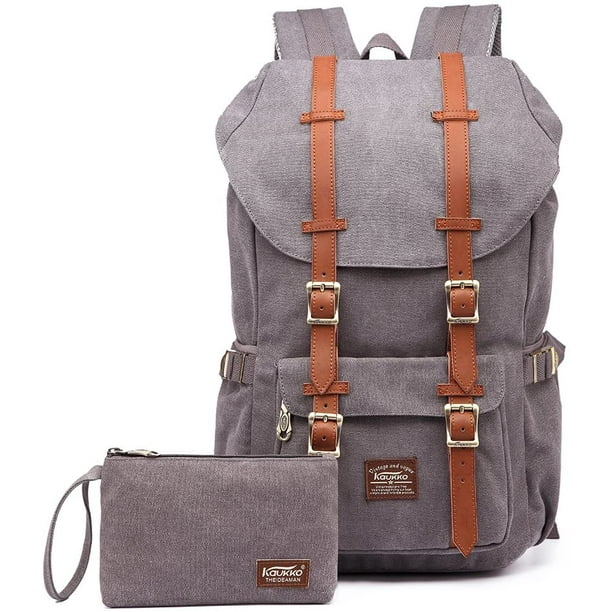 KAUKKO School Travel mochila para universidad flexible con portátil para 15",22L(Canvas/Gris) KAUKKO E5-1-grey(2pc)