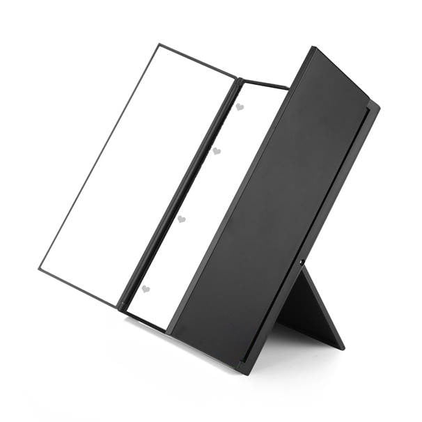 Espejo plegable de tres lados con luz Espejo pequeño de escritorio Espejo de maquillaje pequeño plegable de tres lados con atenuación portátil