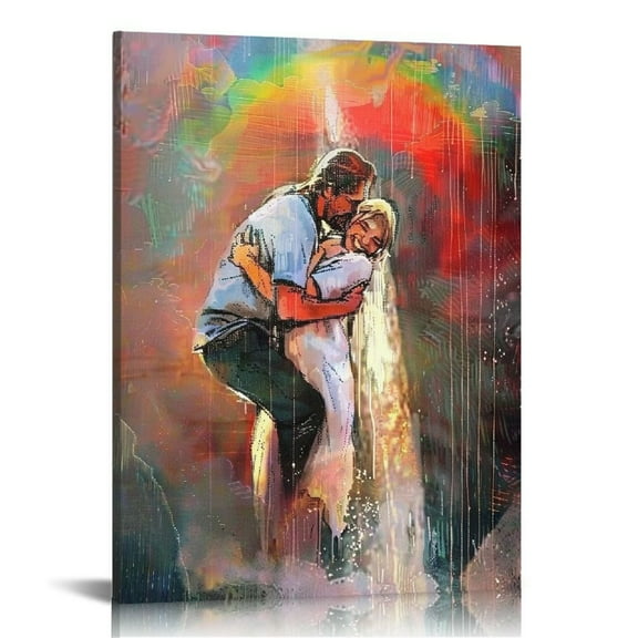 JEUXUS Wall Art Jesus Canvas Decor: Jesus Christ Posters Wall Art - Christian Art Pictures Wall Decor - Hugging Jesus Room Decor 12x16 in