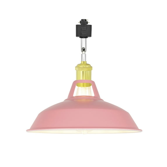 FSLiving H-Type Track Lighting E26 Base Industrial Adjustable Angle Lamp Pink Metal Shade with Bright Gold Socket Track Light Fixture for Slope Ceiling Gimbal,Bulb and Track Not Included - 1 Light