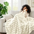 thumbnail image 6 of Hyde Lane Ultra Soft Faux Rabbit Fur Throw Blanket, Warm Plush Striped Blankets Twin Size – Luxury Home Decor, Fluffy Throws for Couch, Chair, Sofa, 750GSM (Cream, 60"x80"), 6 of 15