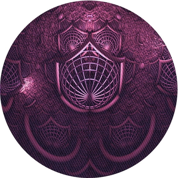 Ahgly Company Machine Washable Indoor Round Transitional Dark Magenta Purple Area Rugs, 3' Round