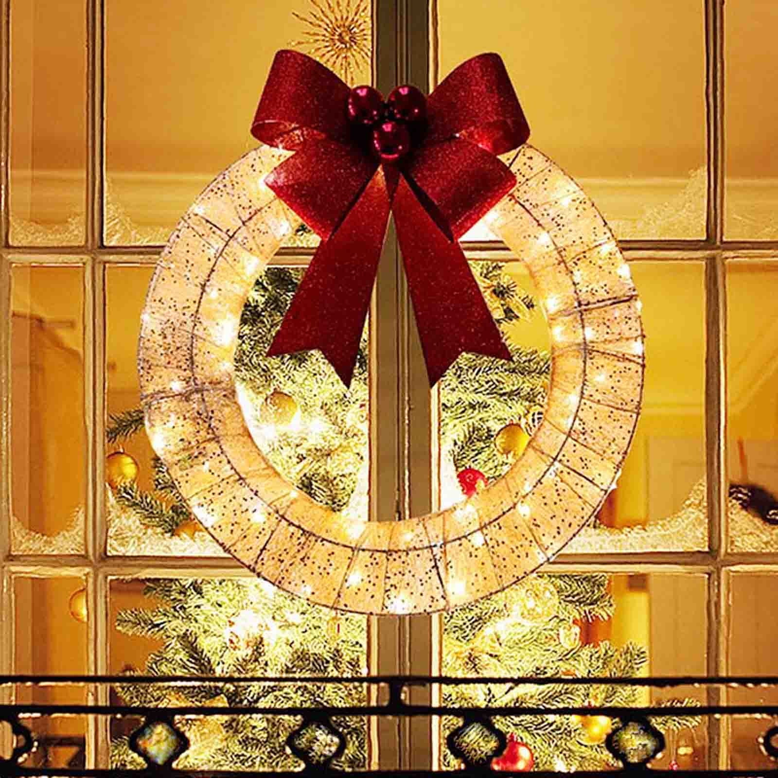 Rdeuod 20in Lighted Outdoor Christmas Bows Wreaths, Lighted Christmas