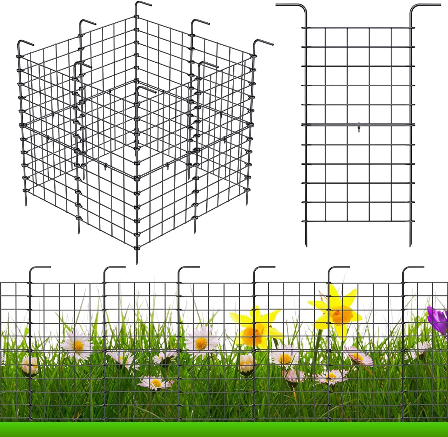 Decorative Garden Fence 24in x 11ft, 16 Pack Rustproof Metal No Dig Fence Animal Barrier for Dog, Straight Flower Bed Edging Ornamental Wire Border Panel Fencing for Yard Patio Outdoor Decor