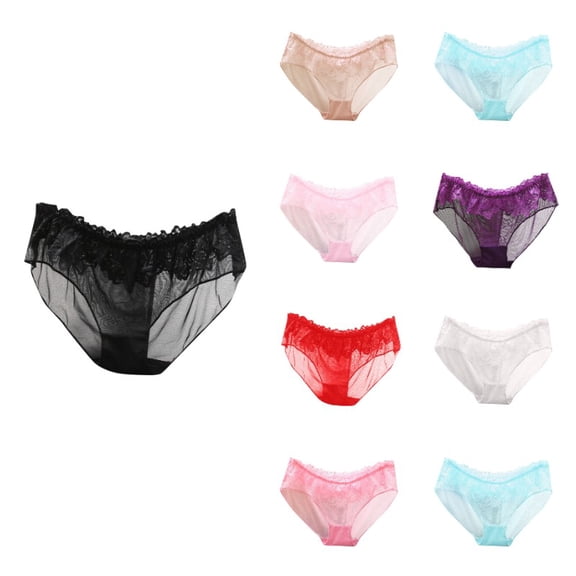 Krdevn Women's Low-Waist Lace Mesh Briefs Sheer Transparent Floral Lace Underwear Soft Lined Triangle Panties,L