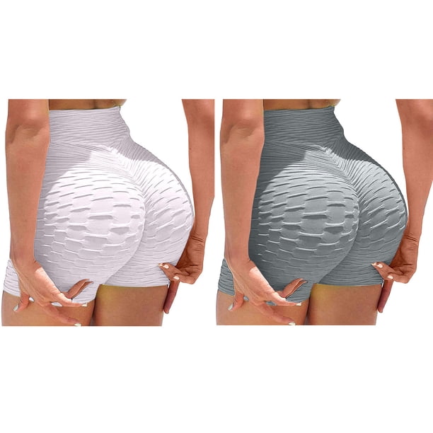 Gibobby Leggings cortos de yoga para mujer Levantamiento de polainas 2 piezas de yoga de talle para mujeres a tope pantalones cortos pantalones de yog(Blanco,Gris,XG)