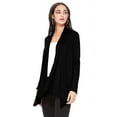 thumbnail image 3 of Moa Collection Women's Long Sleeve Relaxed Loose Fit Draped Neck Open Front Waist Length Solid Cardigan, 3 of 6