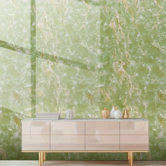 GYTY Green Marble Pattern Self-Adhesive Wallpaper - Waterproof & Stain-Resistant, Easy Clean for Kitchen Cabinets, Tables, Chairs & Walls - Peel & Stick Home Decor, 1 Roll