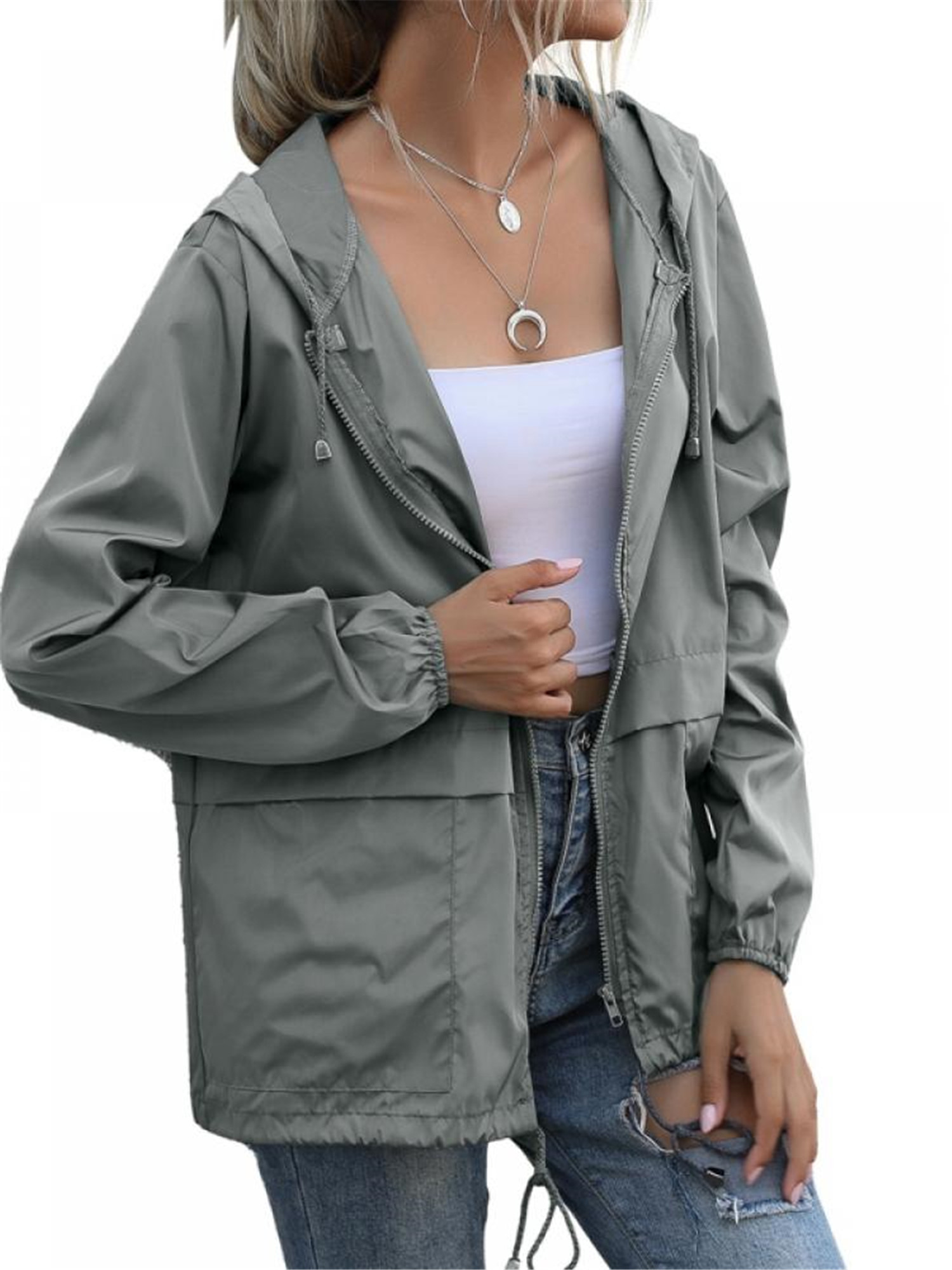 Topwoner Women's Raincoat Lightweight Rain Jacket Hooded Windbreaker Pockets for Outdoor - image 3 of 8