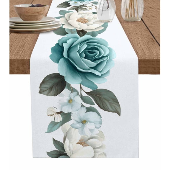Elegant Spring Floral Table Runner 48 Inches, Roses Pastoral Bed Runner Dresser Scarves Tabletop for Indoor Outdoor Parties/Ceremony/Banquet, 13" x 48"