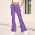 thumbnail image 3 of YaEYa Girls School Uniform Pant Striped Trim Slim Fit Bell Bottom Trousers Fitted Flare Leg Pants High Waist With Side Pocket Button Fly Trouser Preppy Outfit (Purple,11-12 Years), 3 of 7