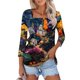 thumbnail image 1 of Camisa para mujer, moda informal, cuello cuadrado, manga 3/4, suelta, camiseta estampada de Halloween, top para mujer, 1 of 4