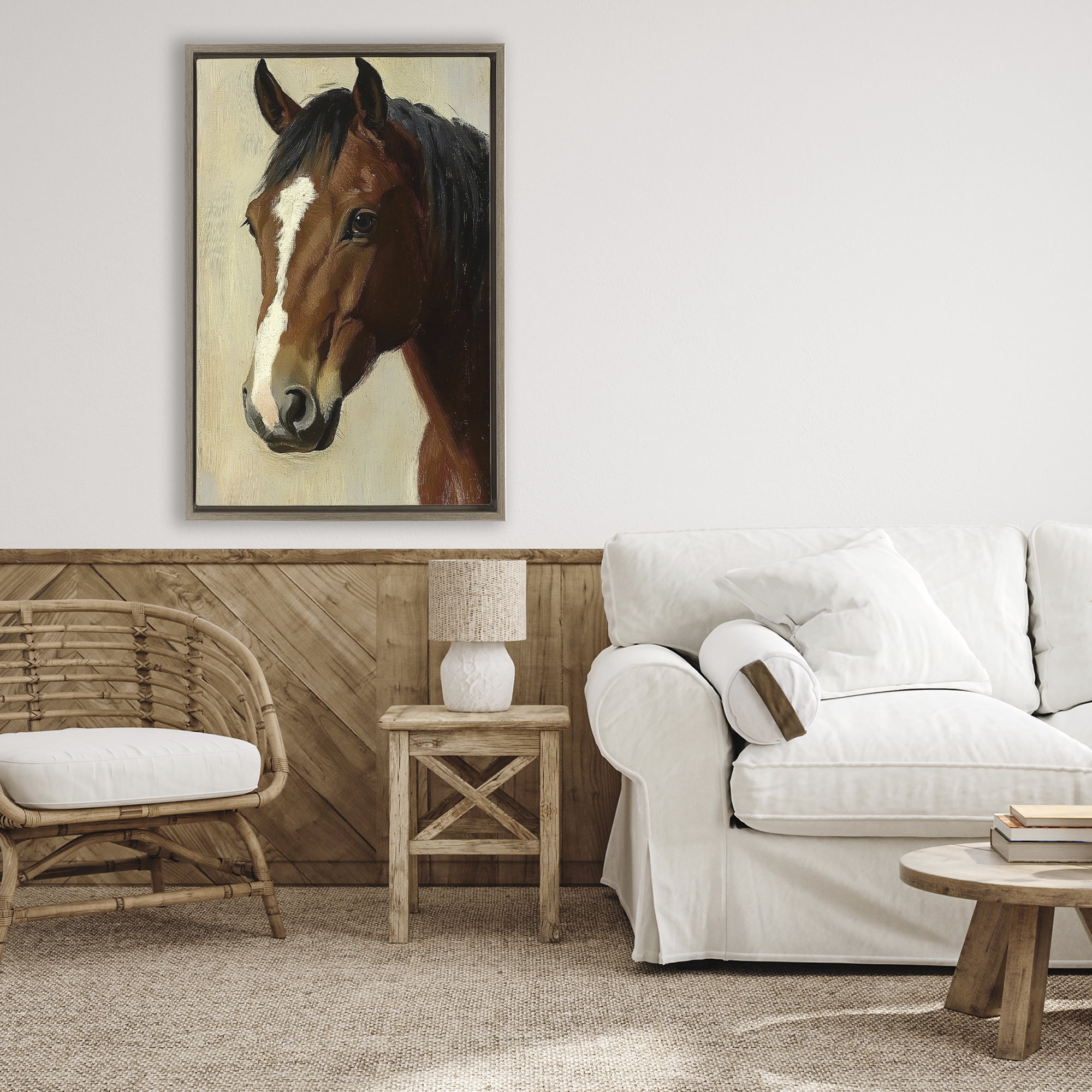 Stupell Industries Beautiful Brown Horse Portrait Brown Framed Floater Canvas Wall Art, design by Petal Prints Design