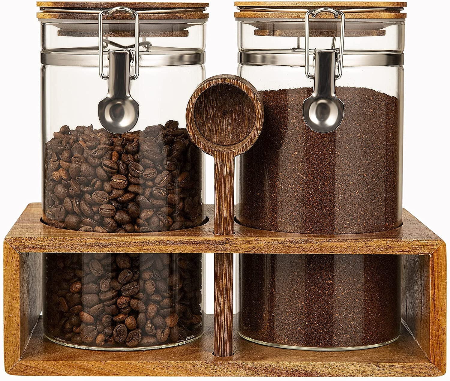 Glass Coffee Containers with Shelf Printed Coffee Bar- 2 Pcs 49oz