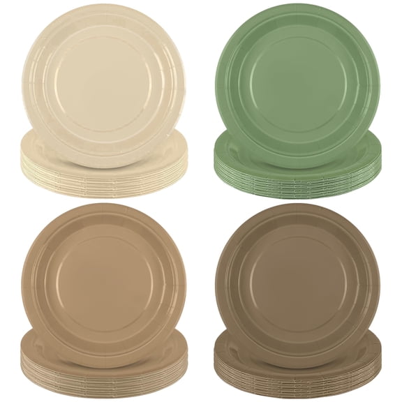 Kochorie 72 Count 7 inch Woodland Animal Paper Plates, Sage Green Brown Safari Disposable Plates for Jungle Birthday Wedding Party Decor