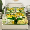 thumbnail image 3 of Yellow Lily Bed Sheet Set Twin Size,Nature Garden Blooming Flowers Romantic Sheet Set,Artistic Stained Glass Style Patchwork Bedding Set with 1 Flat & 1 Fitted Sheet with 1 Pillow Sham, 3 of 6