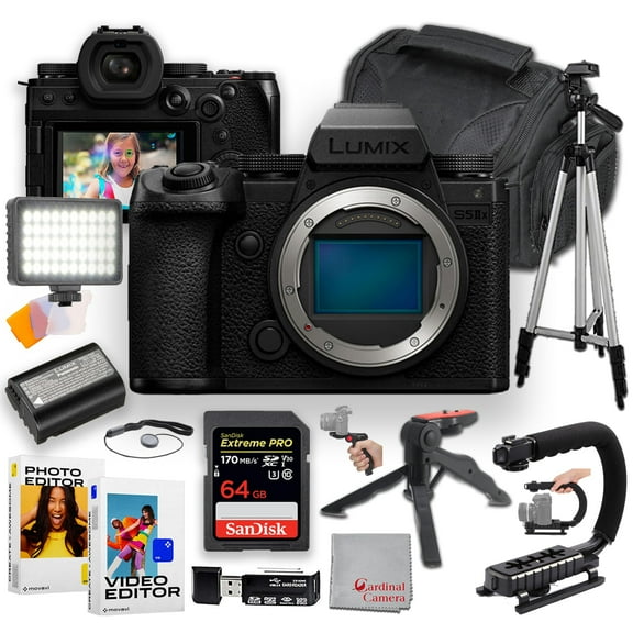 Panasonic Lumix S5 IIX Mirrorless Camera | 24.2MP | LED Video Light, 64GB Memory, U Grip, Tripod Bundle & More