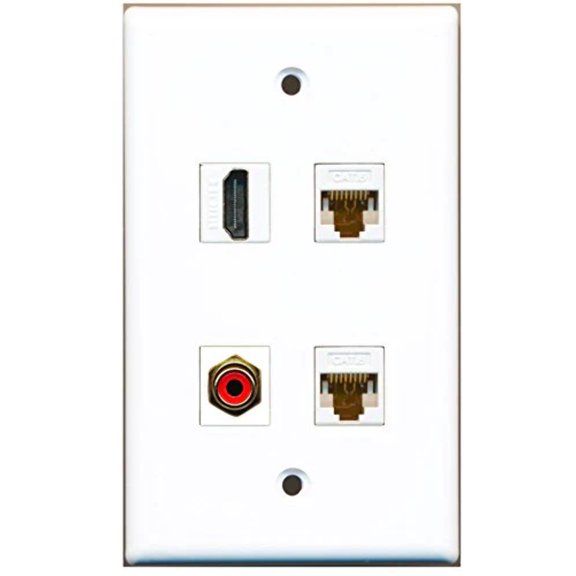 RiteAV - 1 Port HDMI 1 Port RCA Red 2 Port Cat6 Ethernet White Wall Plate