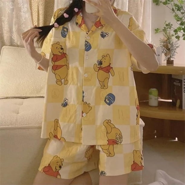 Hello Kitty-Pijama de manga corta con estampado de Pochacco para niñas, ropa de dormir con estampado de dibujos animados Kawaii, con solapa y diseño de Mymelody Kuromi Pochacco Sanrio