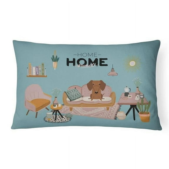 12 x 3 x 16 in. Red Brown Dachshund Sweet Home Canvas Fabric Decorative Pillow