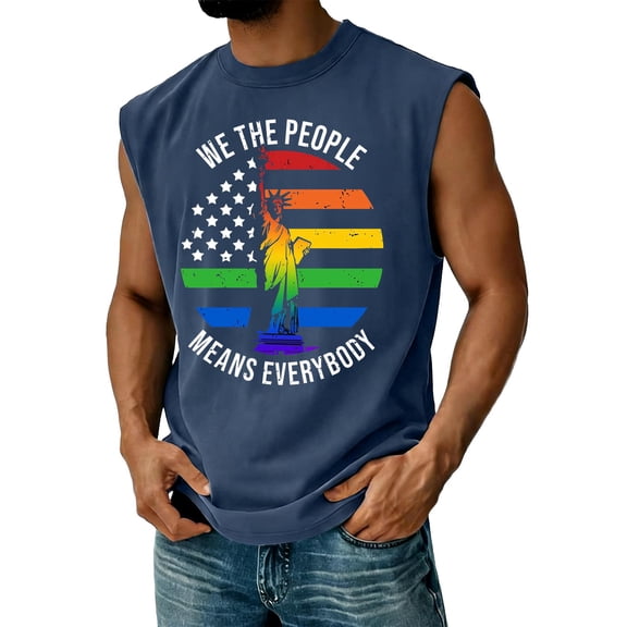 Iaqnaocc Mens Pride Tank Tops Rainbow We The People Graphic Sleeveless Mens Shirt Graphic American Flag Stars Pride Human Equality Tee Dark Blue 5XL