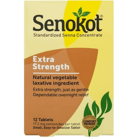 Senokot Extra Strength, 12 Tablets, Natural Vegetable Laxative Ingredient for Gentle Dependable Overnight Relief of Occasional