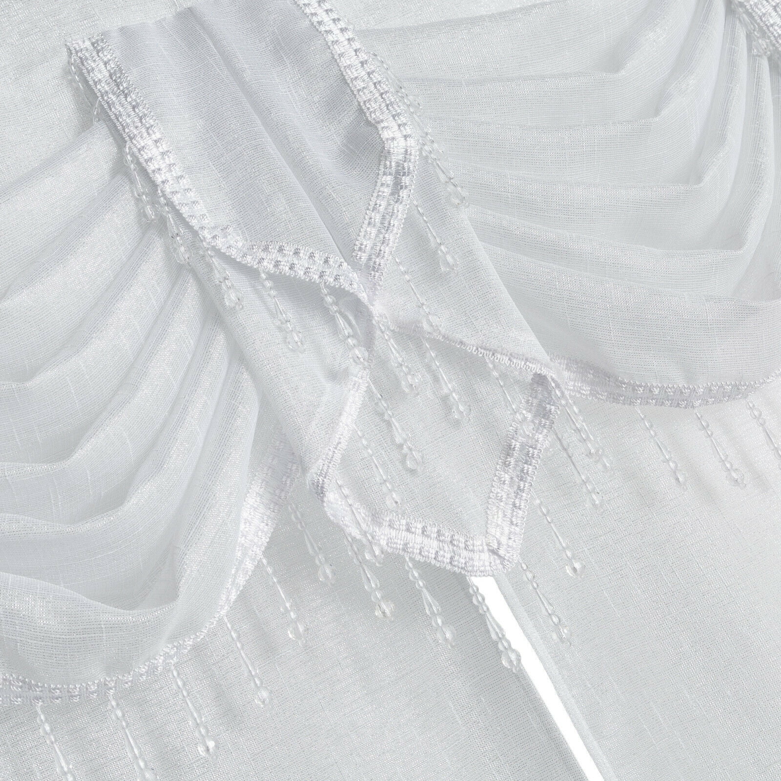 Ultra Glam Beaded Sparkly Sheer Window in a Bag Curtain Set - White